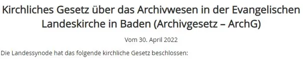 Titel des Archivgesetzes im Gesetzesblatt