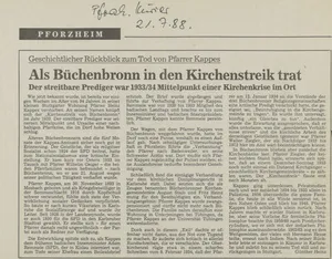 Quelle: Landeskirchliches Archiv Karlsruhe, Anna Eifler Pforzheimer Kurier (Ausschnitt v. 21.07.1988)