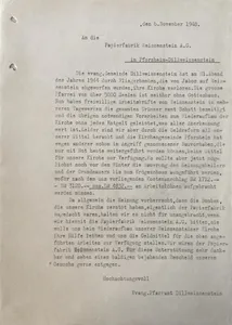 Quelle: Landeskirchliches Archiv Karlsruhe, Vivian Ritter Schreiben an die Papierfabrik Weißenstein