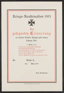 Kriegsurkunde zur Kriegskonformation 1915