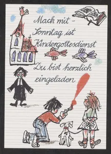 Kindergottesdiensteinladung mit kindlichen Zeichnungen